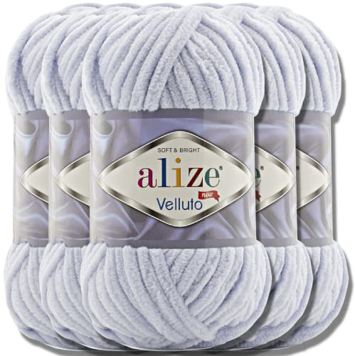 Hobby YARN Alize Velluto 5x 100g Türkische Strickwolle super Bulky Wolle zum Häkeln Uni Farbe Babywolle Flauschgarn Filzwolle Kuschelwolle (Grey | 416)