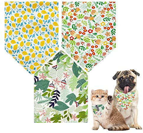 Hund Bandana,3 Stück waschbare Hundehalstücher,Baumwolle Blatt Hund Bandanas,Blume Halstuch für Hunde,Haustier Bandanas,Verstellbare Hunde Dreiecks Halstuch für kleine und große Hunde und Katzen