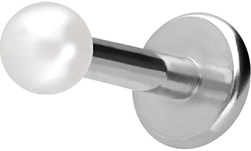 PIERCINGLINE Titan Labret mit Gewinde synth. PERLE Piercing Ohr Helix Lobe Tragus Silberfarben 2,5 x 1,2 x 7 mm