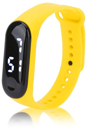 Digitaluhr, LED Weißlichtanzeige, Kunststoffspiegel, Elektronisches Uhrwerk, Silikonarmband, Sportuhr, Smart Armband, Sportuhr für Kinder, Frauen, Männer, Mädchen, Jungen(Gelb)