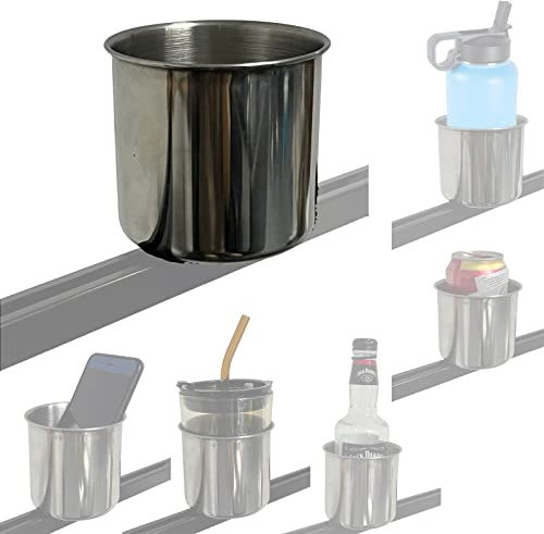 Pmsanzay Stainless Steel Multi-Functional Kayak Cup Holder - Fits Most Cans, Bottles, Phones, and More - Track Mounted, Removable, Drainage Holes