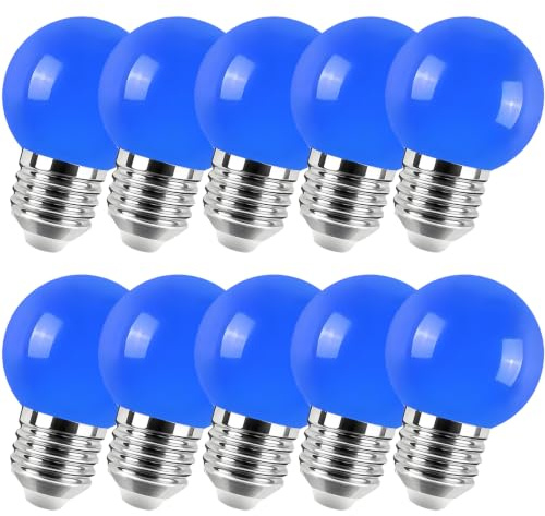 Jiotouhu 10er E27 Farbige Glühbirne, 2W G45 Farbige Glühbirnen, Globe Lichterkette bunt, Innen- Außen Lichterkette glühbirne, Weihnachtsbeleuchtung für Weihnachten Hochzeit Party Weihnachtsbaum, Blau