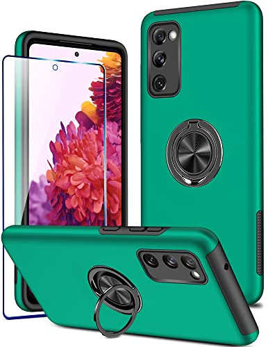 KRAFTCARE for Samsung S20 FE Case with Kickstand Ring and Screen Protector, Shockproof and Anti Scratch 360° Magnetic Ring Holder Stand Phone Cover for Samsung Galaxy S20 FE - Dark Green