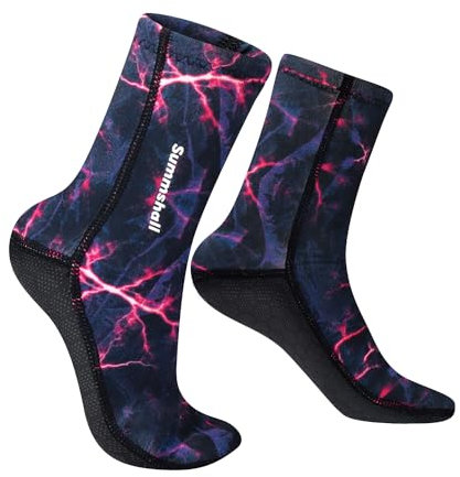 Summshall Neoprene Socks, 3mm Wetsuit Socks Thermal Diving Socks for Men Women Swimming Anti-slip Sailing Fin Socks, Red, XL/UK8.5-9.5/EUR43-44