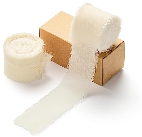 AOKSUNOVA Schleifenband 3,8cm Chiffonband Breites Geschenkband Hochzeit Stoffband Beige Creme