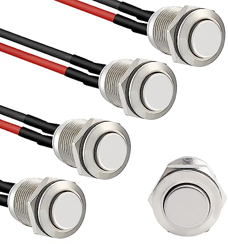 APIELE 5 Stücke 12MM Momentan Druckschalter 12V, Edelstahl Hervorstehend wasserdicht Momentary Drucktastenschalter mit vorverdrahtetem Stecker, Auto RV LKW Boot EIN/AUS Taste Schalter