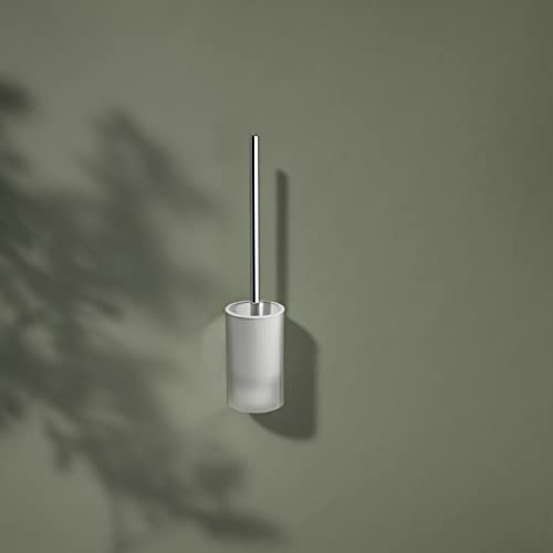 KEUCO Reva WC-Bürstengarnitur mit Kristallglas-Gehäuse und Toilettenbürste, ohne Bohren, Metall verchromt, Made in Germany, inkl. Klebeset und Schraubset, Bürstenhalter mit Klobürste
