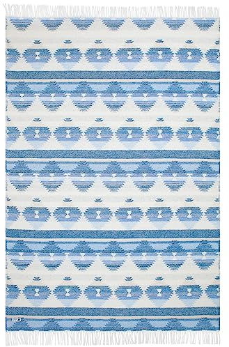 Steppenwolle® Wolldecke blau Polar (135x200 cm) Schurwolldecke warm aus 100% Schurwolle | Überwurfdecke nachhaltig | Kuschelige Decke in blau mit Muster | Fair produziert in der EU