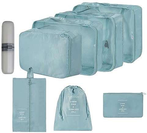 Packwürfel für Koffer, 8 Stück, wasserdicht, Reisezubehör, Gepäckverpackung, Organizer, multifunktional, leicht, Urlaubs-Utensilien, Koffer-Organizer, Taschen, Kompressionstasche, Blau