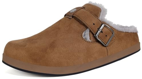 Sisttke Clogs Gefüttert Herren Damen Warme Hausschuhe Lined Suede Pantoletten Winter Slipper rutschfest, Braun, 45 EU