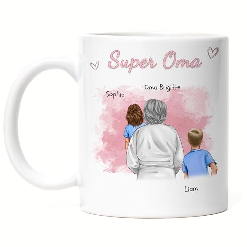 Kiddle-Design Oma Tasse personalisiert Zwei Enkelkinder Muttertag Geschenk Geburtstagsgeschenk - Geschenk Omi mit Enkeltochter Enkelsohn - Beste Oma der Welt