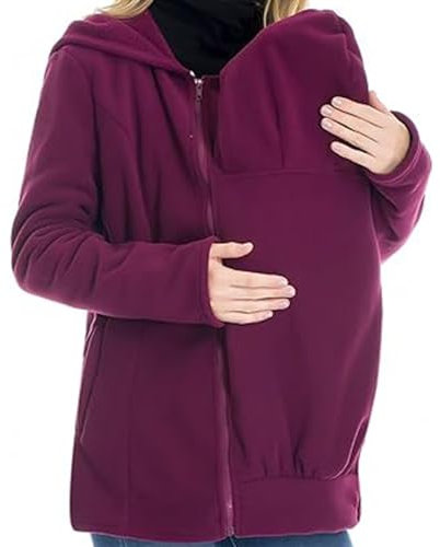 MZYZPPBD Giacca in Pile 3 in 1 per Mamma E Neonato con Cappuccio da Donna A Maniche Lunghe Marsupio Giacca Zip A Canguro Felpe con Cappuccio Traspirante E Morbido Porta Bebè,A,M
