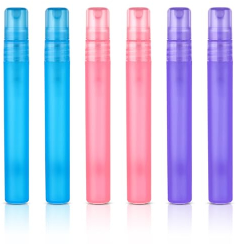 Amaxiu Mini flaconi spray portatili, ricaricabili, da viaggio, piccoli, vuoti, in plastica satinata, atomizzatore per acqua, profumo, capelli, 6 pezzi, 10 ml (multicolore)