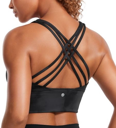 CRZ YOGA Damen Longline Sport-BH Ohne Bügel Gepolstert Bra Top Wirefree Padded Yoga Crop Tops Schwarze Tie-Dye-Blumen M