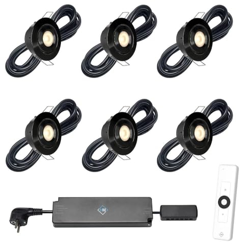 Hamulight LED Einbaustrahler Terrassenüberdachung Toledo Schwarz ab mit Fernbedienung | Beleuchtung Wintergarten - Einbauleuchten - Terrassendach | 3W - Dimmbar - Warmweiß | Set mit 6 Stück