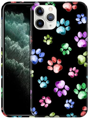 GlamCase for iPhone 11 Pro Max, iPhone 11 Pro Max Case - Dog Cat Paw Watercolour Print Design Printed Slim Fit Cute Plastic Hard Snap on Designer Back Case/Cover for iPhone 11 Pro Max.