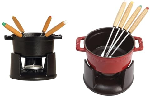 STAUB Lot de 2 Services à Fondue en Fonte, Ø 10 cm, 0,25 L, Noir Mat + Cerise