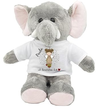 Kuscheltier Elefant Gute Besserung mit Wunschname personalisiert Trostspender für Groß & Klein bei Krankheit (Schutzengel grün/rot)