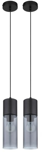 Hängelampe schwarz Rauchglas Esstischlampe Pendelleuchte Wohnzimmerlampe, Metall, 1x E27, DxH 10 x 152,5 cm, 2er Set