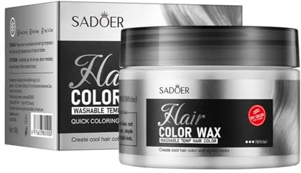 Cera Temporal Para Teñir el Cabello, Hair Dye Wax, Tinte de Cabello Temporal Mujer y Hombre, Fórmula Planta Lavable de Peinado Natural Mate, 120g, Blanco