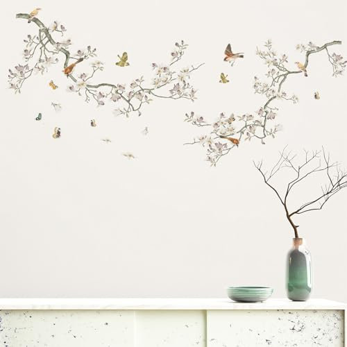 astylishome Wandtattoo Kinderzimmer Junge Blumen Kirschblüte Blüten Fototapete Selbstklebend Schlafzimmer Wohnzimmer Flur Büro Wandaufkleber 57x30cm 0206