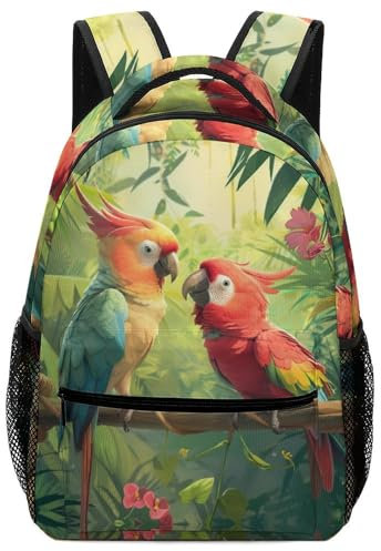 VesFy Papagei Tagesrucksack Tier Schulranzen Jungen Casual Daypack Buchtasche ReiserucksäCke FüR Teenager Kinder One Size