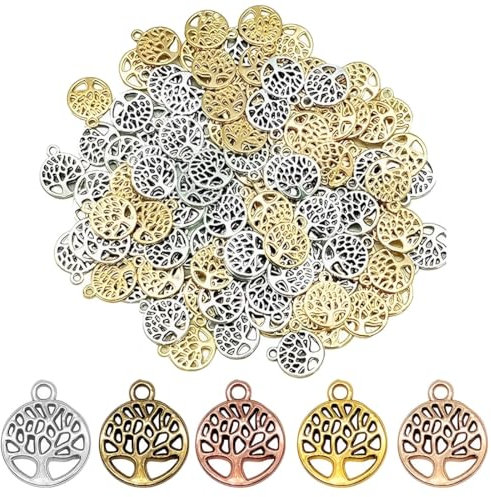 XUKZIMA 100 Pcs Breloques Arbre de Vie Rond Pendentifs Style Tibétain pour Bricolage Boucles d'Oreilles Colliers Bracelets