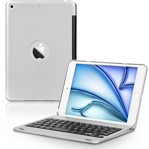 ONHI Ultra-Slim Wireless Keyboard Case for iPad Mini 4 / Mini 5, Durable Plastic Alloy Shell, Smart Folio Case with Auto Sleep/Wake Function, Silent Typing Experience (iPad Mini 4/5 Sliver)