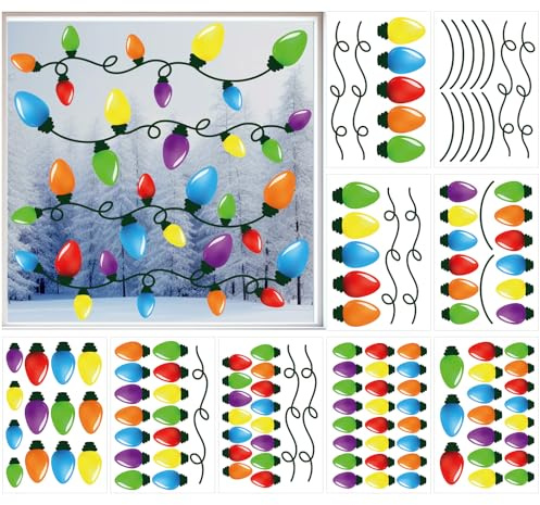 9 Sheets Christmas Bulb Light Window Clings Winter Christmas Car Refrigerator Decorations Stickers Door Window Seasons Decals for Holiday Xmas Christmas Home Kitchen Living Room (Bulb Light)