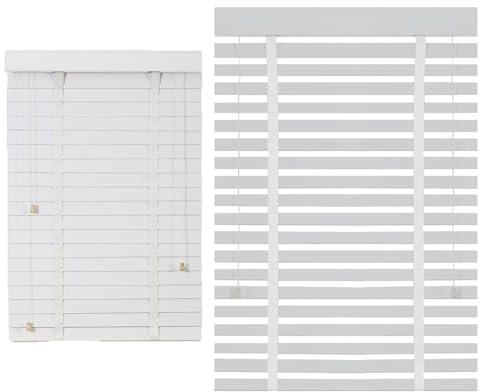 Wooden Venetian Blinds for Windows Custom Size Darkening Shades 2/5cm Slats Horizontal Blind for Bedroom Bathroom Patio Office Cordless Solid Wood Blinds(White)