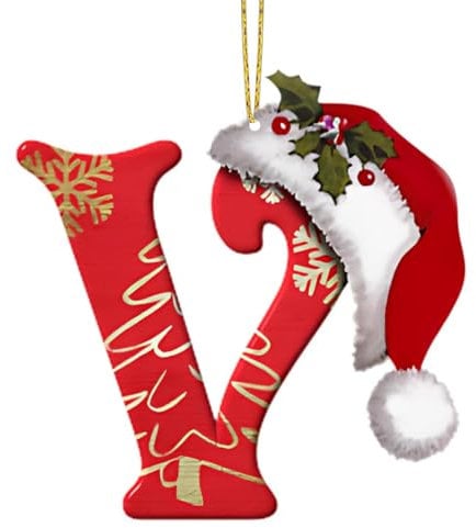 26 Letter Christmas Decorations,Personalized DIY Christmas Hat Letter Pendant for Christmas Tree,Xmas Alphabet Hanging Ornaments for Christmas Party Gifts (V)