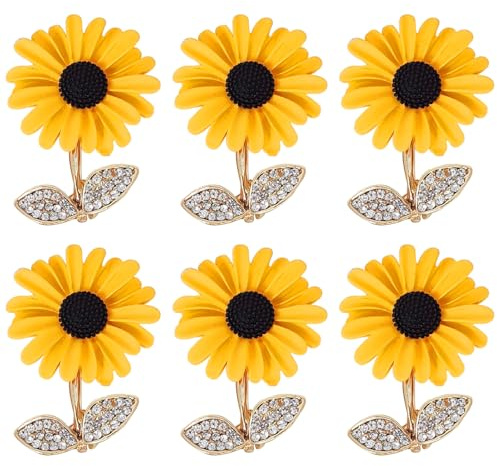CVDYWDJIE Épingles De Tournesol 6 Pièces, Épingles À Fleurs Mignonnes, Accessoires Vestimentaires, Broches en Strass, Broches Décoratives