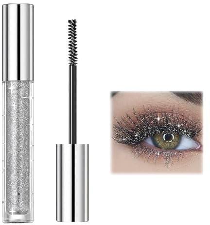 Glitzer Mascara,Voluminöse Wimperntusche Glitzer Wimperntusche Gold,Mascara mit Glitzer Silber Mascara,wasserfeste Lila Glitzer,Mascara bunt für Party Hochzeit (Silber, 1)
