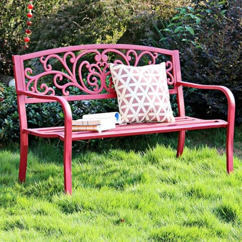 JXYQZD Gartenbank, 50 Metall-Gartenbank, Terrassen/Veranda Möbel mit Rückenlehne und Armlehnen, für Balkon, Hof, Garten, Wetterfest(Pink)