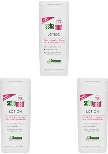 Sebamed Lotion 200 ml, fördert die natürliche Feuchtigkeit der Haut, macht sie glatter und geschmeidiger, verleiht der Haut mehr Spannkraft und pflegt mit Kamillenextrakt und Allantoin (Packung mit 3)