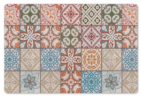 KitchenYeah© Set de 6 Manteles Individuales PVC 45x30 cm Salvamanteles Plástico Tapete para Mesa Comedor Moderno y Lavable Placemat Retro - Azulejos - Flores - Patchwork