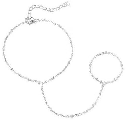 Emibele Handkette Armband Für Damen, Geschichtete Zierliche Handkette Mit Fingerring, Edelstahl Nicht Anlaufend Silber Armband Für Damen, Verstellbarer Schmuck Geburtstag Valentinstag Geschenke