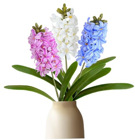 Hbbgdiy Artificial Hyacinth Flowers 3 Pack 16.5x4 Inch Faux 3D Real Touch Hyacinths for Home Table Decor, Wedding Arrangement and Spring Floral Display