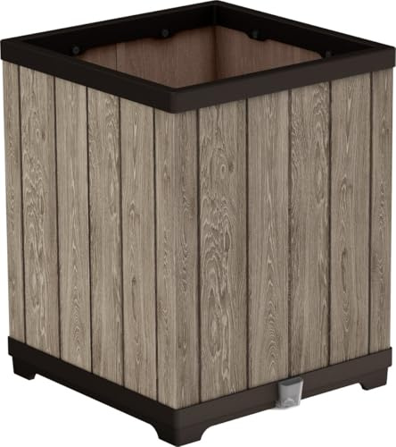 Keter Deco Square Tall Pflanzkübel 74 Liter – 45,5x45,5x55 cm, wetterfest, mit Wasserreservoir und Wasserstandsanzeiger