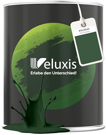 Veluxis Wandfarbe Grün Dunkelgrün matt 1 L – Pine Shadow | Innenfarbe mit Deckkraft Klasse 1, VOC-frei, ohne Grundierung, tropfarm, für Wohnzimmer und Schlafzimmer
