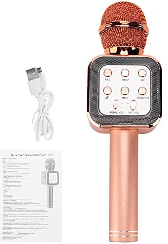 Mtlavishness Rose Gold Wireless Microphone Bluetooth Mic Speaker 5W Portable HandHeld for Karaoke Party Home