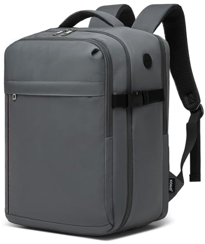 KONO Handgepäck Rucksack 40x20x25 Flugzeug Ryanair Eurowings 20L, Grau | Gepolstertes Fach für 15,6‑Zoll‑Laptop, mehrere Staufächer, robustes Material für Kurztrips und Alltag