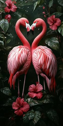 5D Diamant Painting Flamingo Diamond Painting Kinder Blume, DIY Runden Steine Mosaikherstellung Basteln Erwachsene Anfänger Set für Heim Schlafzimmer Wand Deko Wohnzimmer, Geschenke 40x80cm 3I82-DW