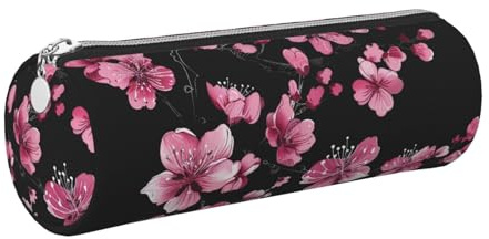 Mexpekil Trousse à crayons en cuir pour filles et garçons, petite trousse de rangement à fermeture éclair fine multi-usage pour fournitures scolaires enfants adultes, Fleur de cerisier rose., Taille