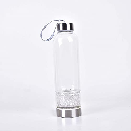 PAHION Natural Crystal Water Bottles Quartz Gemwater Infused Glass Bottle Elixir Point Reiki Healing Energy Elixir Gravel Stone Cup Reusable Gem Water Bottle 500 Ml