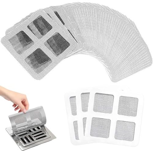 50 Pcs Disposable Shower Drain Hair Catcher, 10 × 10cm Shower Drain Mesh Stickers, Hair Trap Filters, Sink Strainer Protector, for Bathtub, Bathroom, Laundry, Room, Kitchen