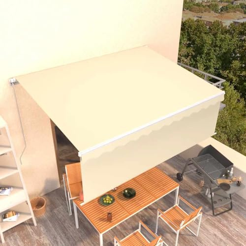Mokuyary Markise Manuell Einziehbar mit Rollo 4x3 m Creme, Klemmmarkise Balkonmarkise Sonnenschutz für Fenster Balkon Terrasse Garten Veranda -A1