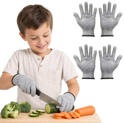 Cutefat Gants Anti Coupure Niveau 5 pour Enfants 5-8 Ans