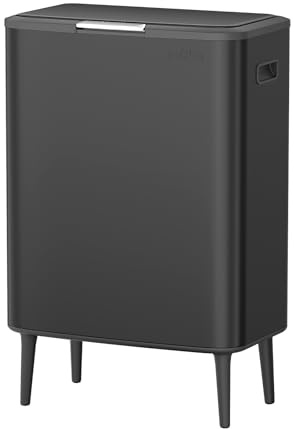 mVm 65L Kitchen Bin, 2-in-1 Waste Sorting Bin with Manual Press Lid, Black | Stainless Steel Waste Sorting Bin with Removable inner buckets, Easy to clean & Anti-Fingerprint, for Home & Office
