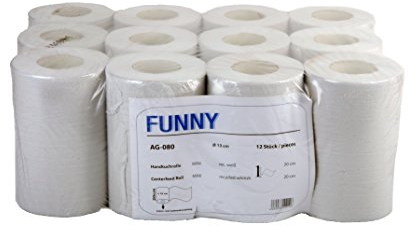 Funny rouleaux essuie-main, devidage central, 20 cm, 1-couche, blanc, 12 rouleaux